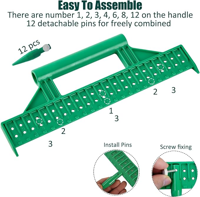 Multifunctional Seed Dibber and Spacer Tool - Ideal for Planting Seeds with Perfectly Spaced Rows (Green)