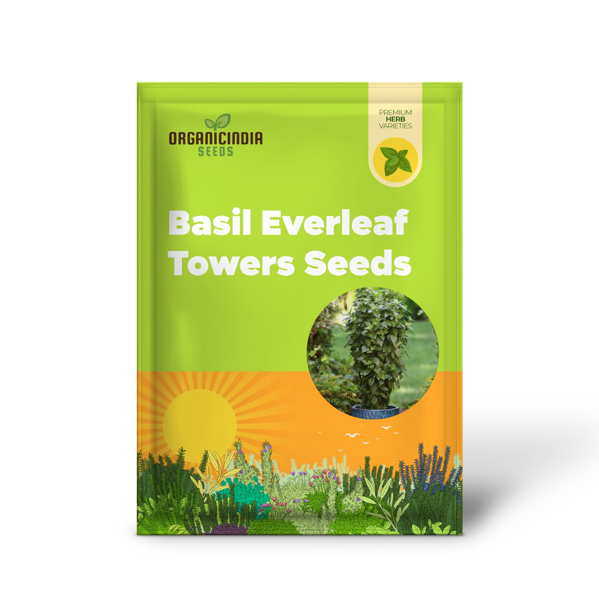 Basil Everleaf Emerald Towers Seeds for Planting, Premium, Long-Lasting Basil Variety Seeds, Perfect for Indoor & Outdoor Gardens