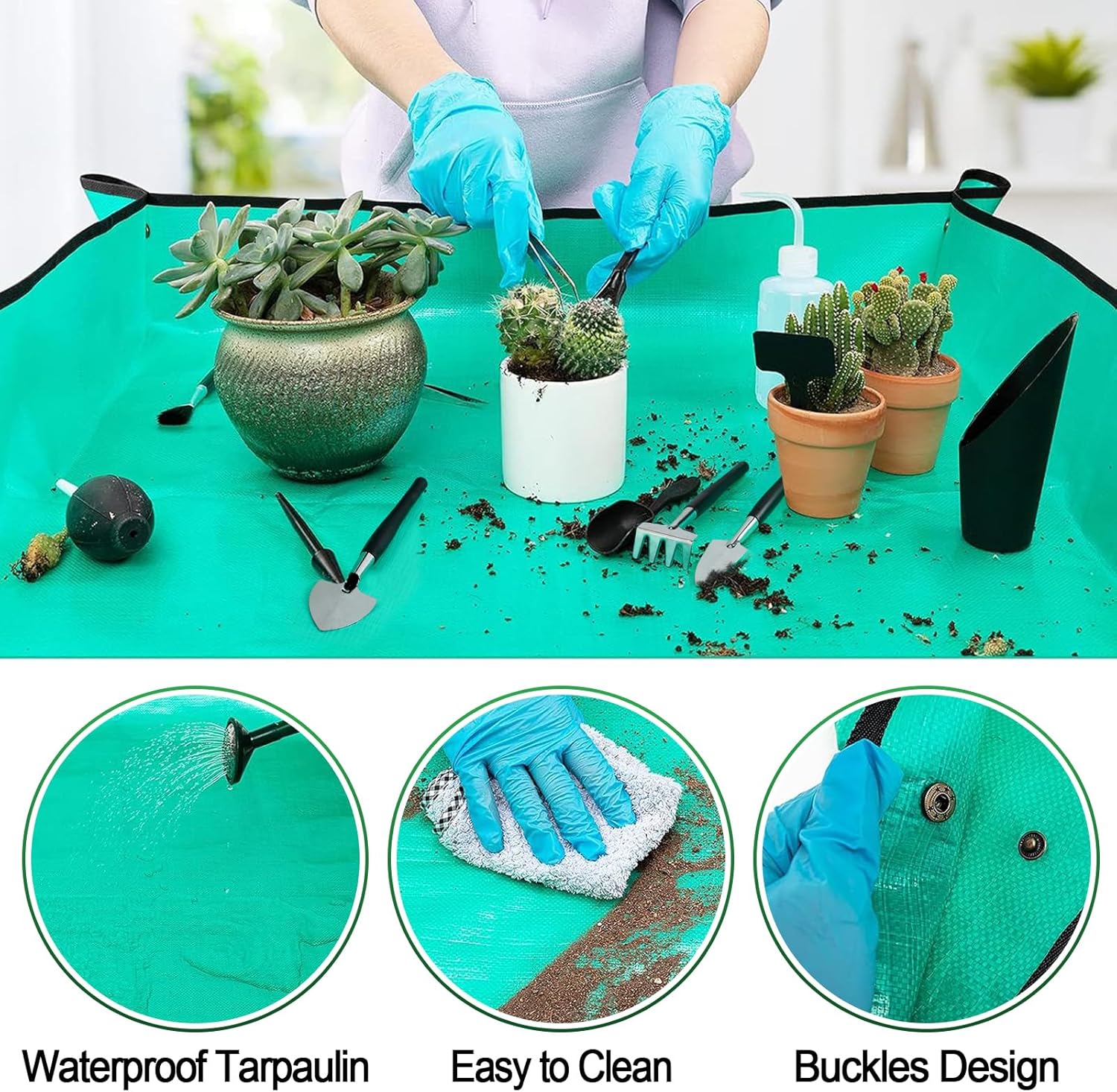 20-Piece Succulent Tool Set - Includes 39.4" Indoor Plant Repotting Mat and 19 Miniature Hand Tools for Indoor and Outdoor Plant Care (Green)