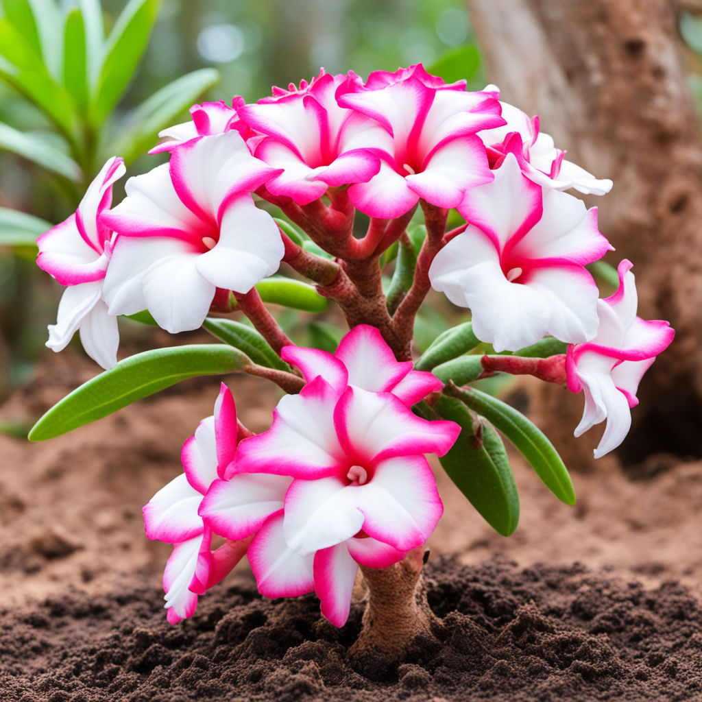Pink og hvid Adenium Obesum blomsterfrø, levende og smukke sorter