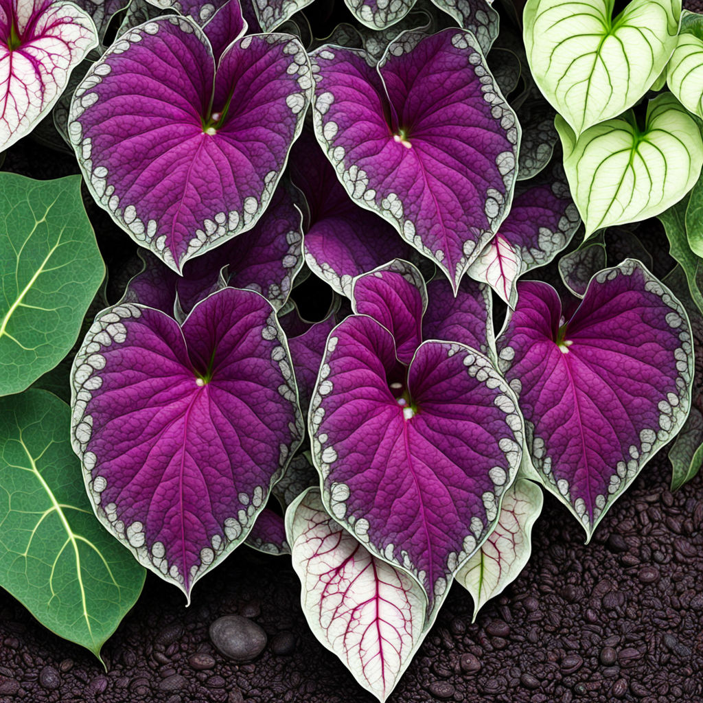 Belles graines de fleurs bicolores Caladium Violet, fleurs de jardin vibrantes et uniques