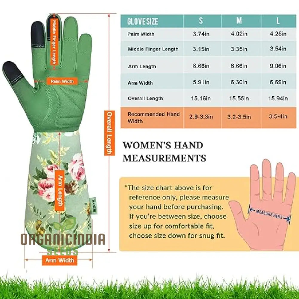 Women’s Durable And Comfortable Long Gardening Gloves - Leather Garden For Yard Work Green Print